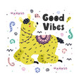 good vibes card with a cute llama creative vector image vector image