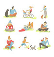 people spending time with pets on nature set vector image