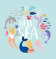 hello sea design of t-shirt fish algae and sea vector image vector image