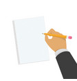 hand holding notebook and pen vector image vector image