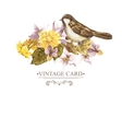 floral retro card with bird sparrows vector image