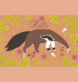 postcard with cute anteater and leaves graphics vector image vector image