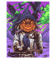 scarecrow pumpkin with raven vector image