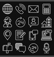 contact us icons set on black background line vector image vector image
