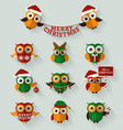 christmas owls flat icons set vector image