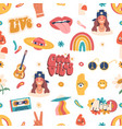 seamless pattern featuring vibrant hippie items vector image vector image