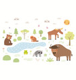cute wild animals woodland scene isolated elements vector image