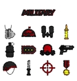 military flat icons set vector image