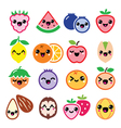 kawaii fruit and nuts cute characters design vector image vector image