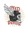 speed demon skull in winged helmet design element vector image