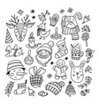 collection of christmas doodles characters things vector image