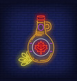 maple syrup bottle with leaf neon sign vector image