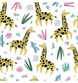 giraffe flat hand drawn color seamless pattern vector image