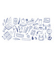 bundle of school supplies or stationery hand drawn vector image