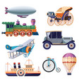 retro means of transport train and air balloon vector image