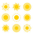 set of yellow sun icon symbols isolated on white vector image