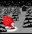 santa claus by ski carrying a big red sack vector image vector image