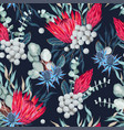 seamless pattern with protea and greenery vector image vector image