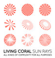 set sunburst rays sun in trendy coral color vector image vector image