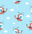 hand drawing helicopter and cute dinosaur pattern vector image vector image