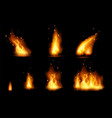 realistic fire flame and sparks set with different vector image