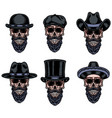 set skull beard in hat vector image vector image