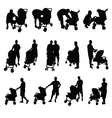 mother and father with baby stroller silhouette vector image