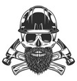 skull with beard and helmet hard hat hammer vector image