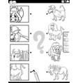 match cartoon animals and clippings game coloring vector image