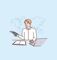 travel agency man holding plane tickets vector image