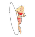 girl with surfboard stylized surfer contours vector image