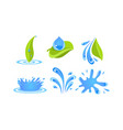 green leaves water drops and splashes ecology vector image