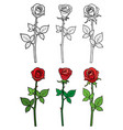 hand drawn outline and red roses - flowers vector image vector image