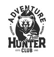 hunter club t-shirt print wild grizzly bear vector image