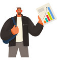 man stands and holds statistics diagrams vector image