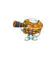 basket oranges cartoon happy sailor with binocular vector image