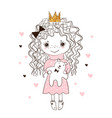 cute little girl hugs teddy bear doodle vector image vector image