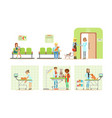 vet clinic set people bringing their pets for vector image