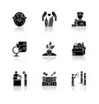 human support drop shadow black glyph icons set vector image vector image