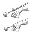 male hand in a shirt is aimed cue the ball vector image vector image