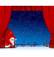 red curtain and going out santa claus by ski vector image vector image
