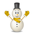 smiling snowman wearing mittens hat and scarf vector image