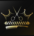 scissors comb and golden crown symbol vector image