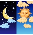 Sun and moon with happy face Royalty Free Vector Image