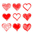 hearts set hand drawn vector image vector image