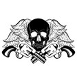 hand drawn of human skull with vintage guns vector image