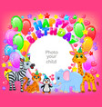 birthday party cute animal pink frame your baby vector image