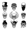 different skull tattoo flat icon set vector image