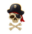 pirate skull with crossbones in captains hat vector image