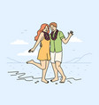 smiling couple enjoy summer tropical vacation vector image